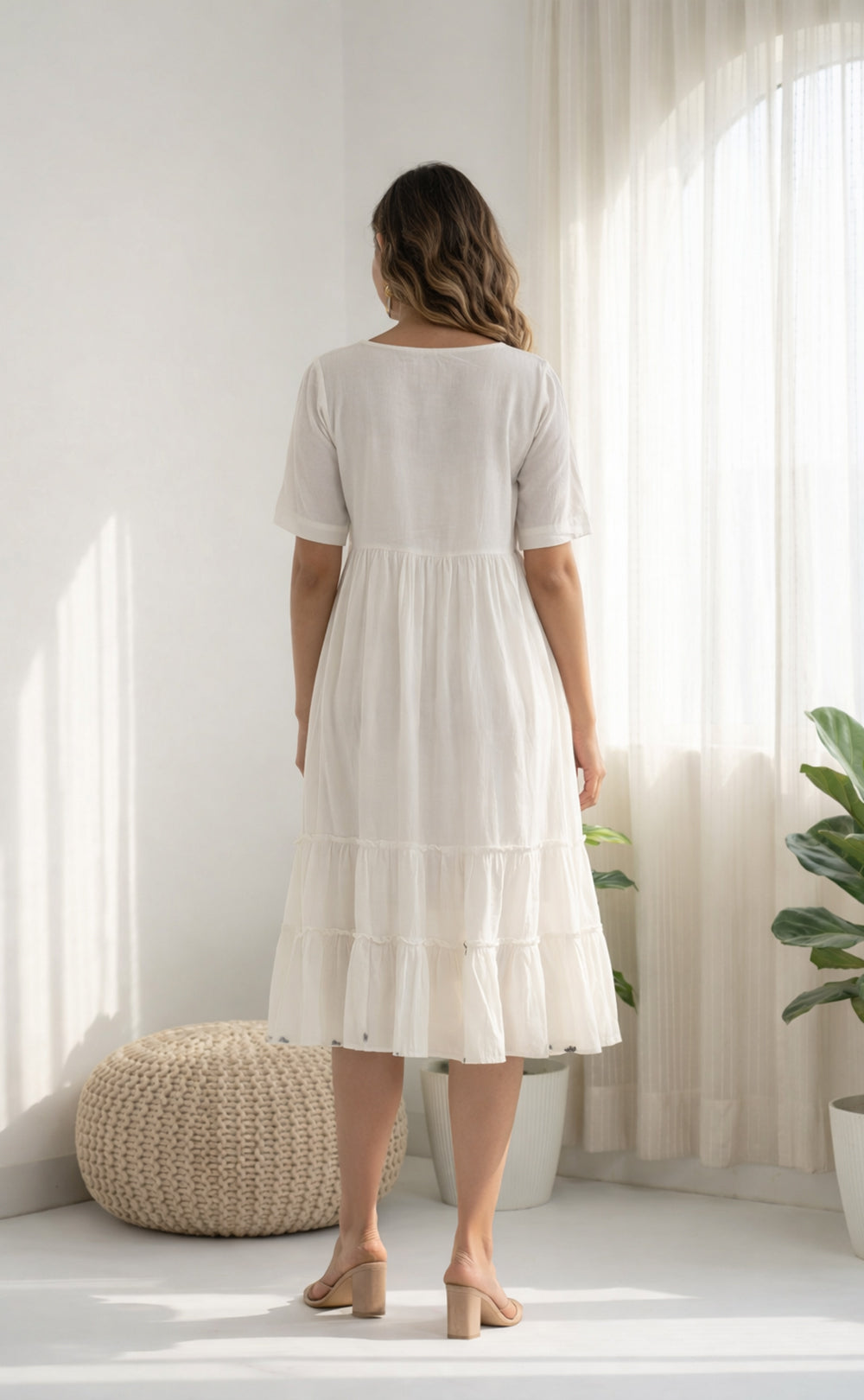 white cotton Heart Thread work Umbrella Flair kurti