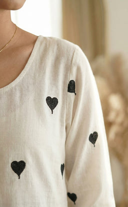 white cotton Heart Thread work Umbrella Flair kurti