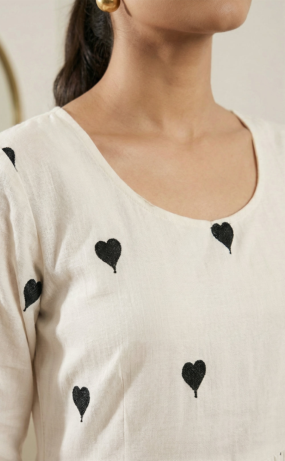 white cotton Heart Thread work Umbrella Flair kurti