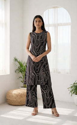 Black Rayon White Zebra Print Co-ord Set