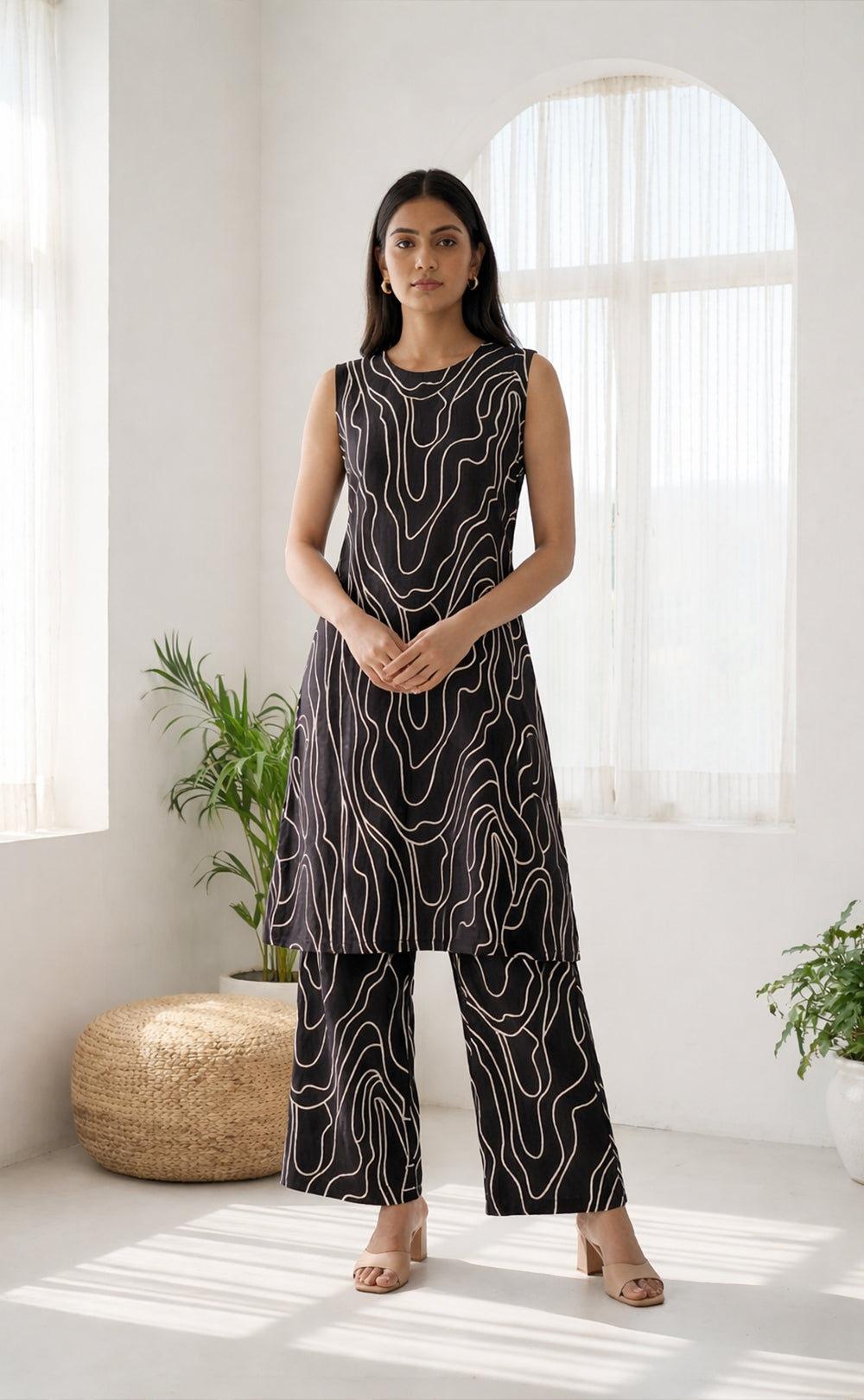 Black Rayon White Zebra Print Co-ord Set