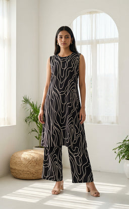 Black Rayon Zebra printed matching plazo set