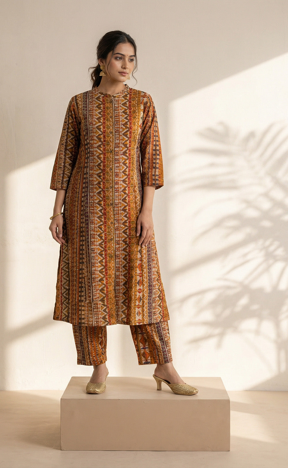 Primary Yellow Modal silk Geometric print Co-ord set