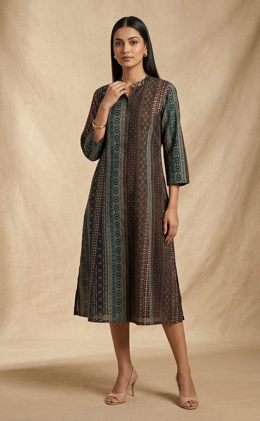 Teal Blue Silk Modal all over printed Flare Kurti