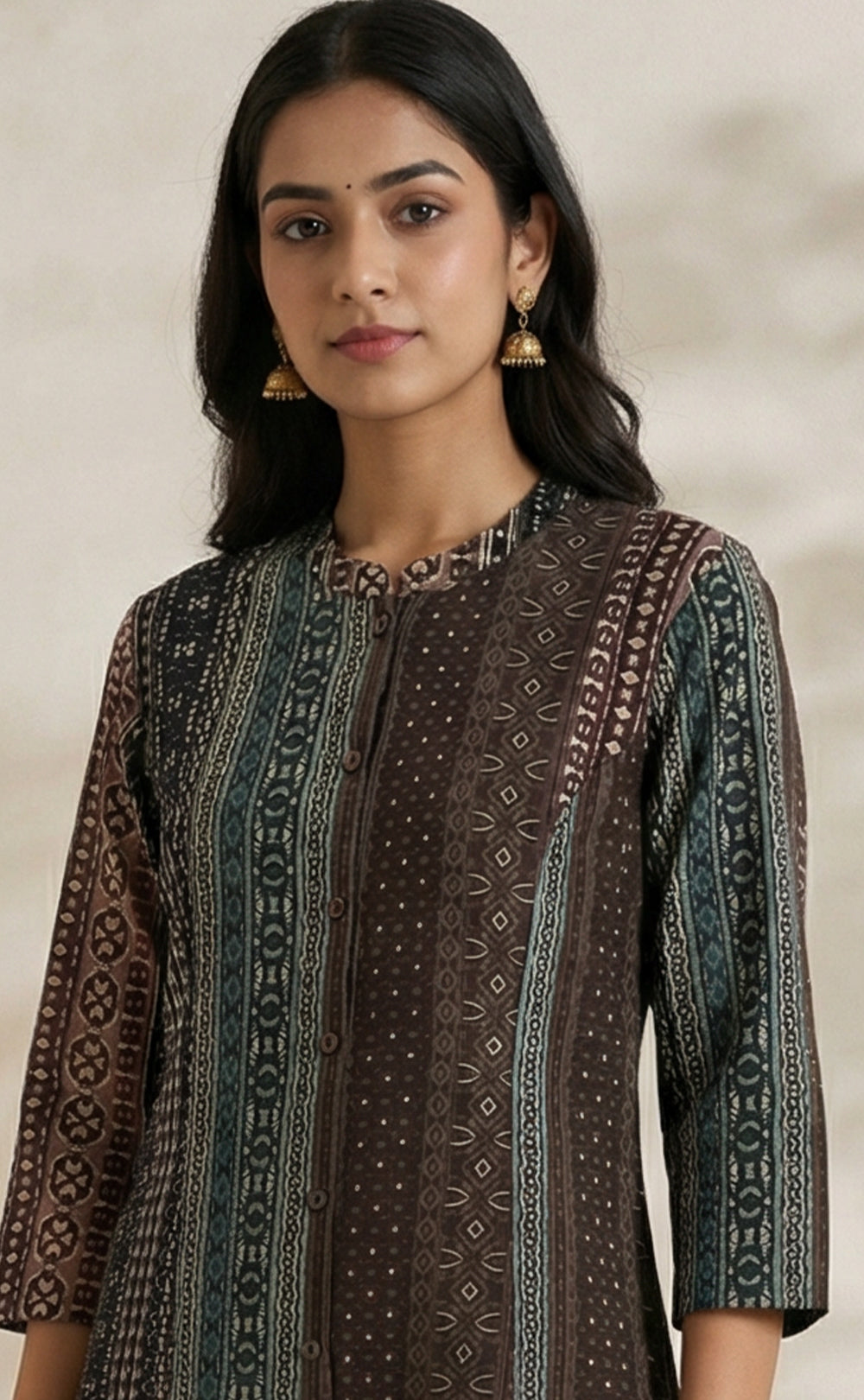 Teal Blue silk Modal all over printed Flair Kurti