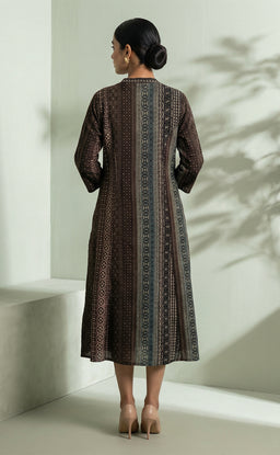Teal Blue Silk Modal all over printed Flare Kurti