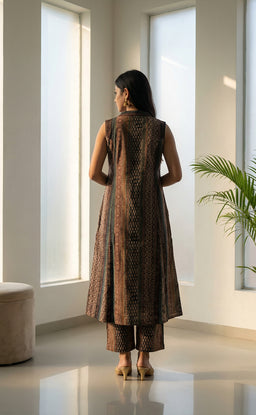 Chocolate Brown Silk Modal all over printed Co-ord Set