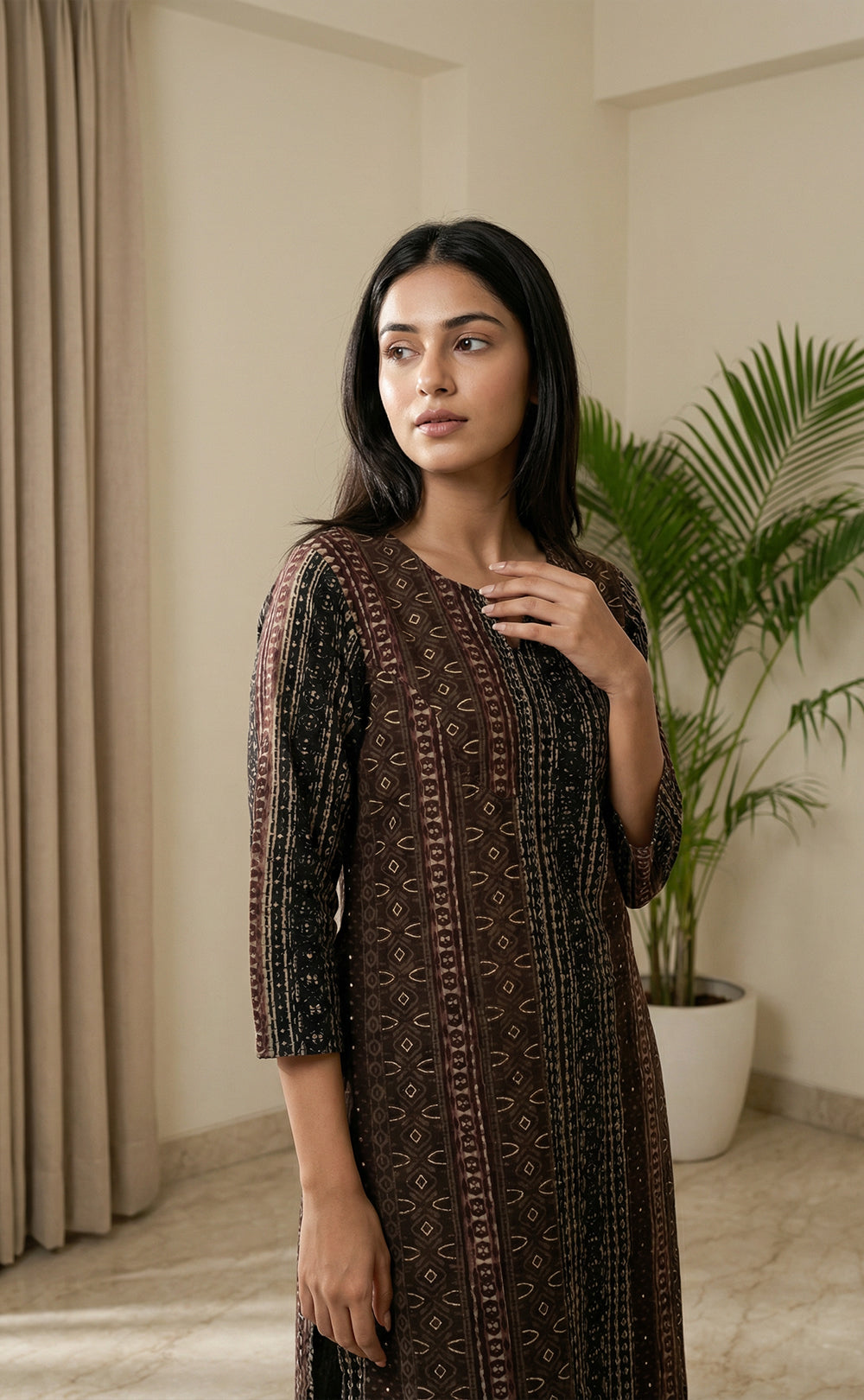 Black coffee  modal foil printed cord set set