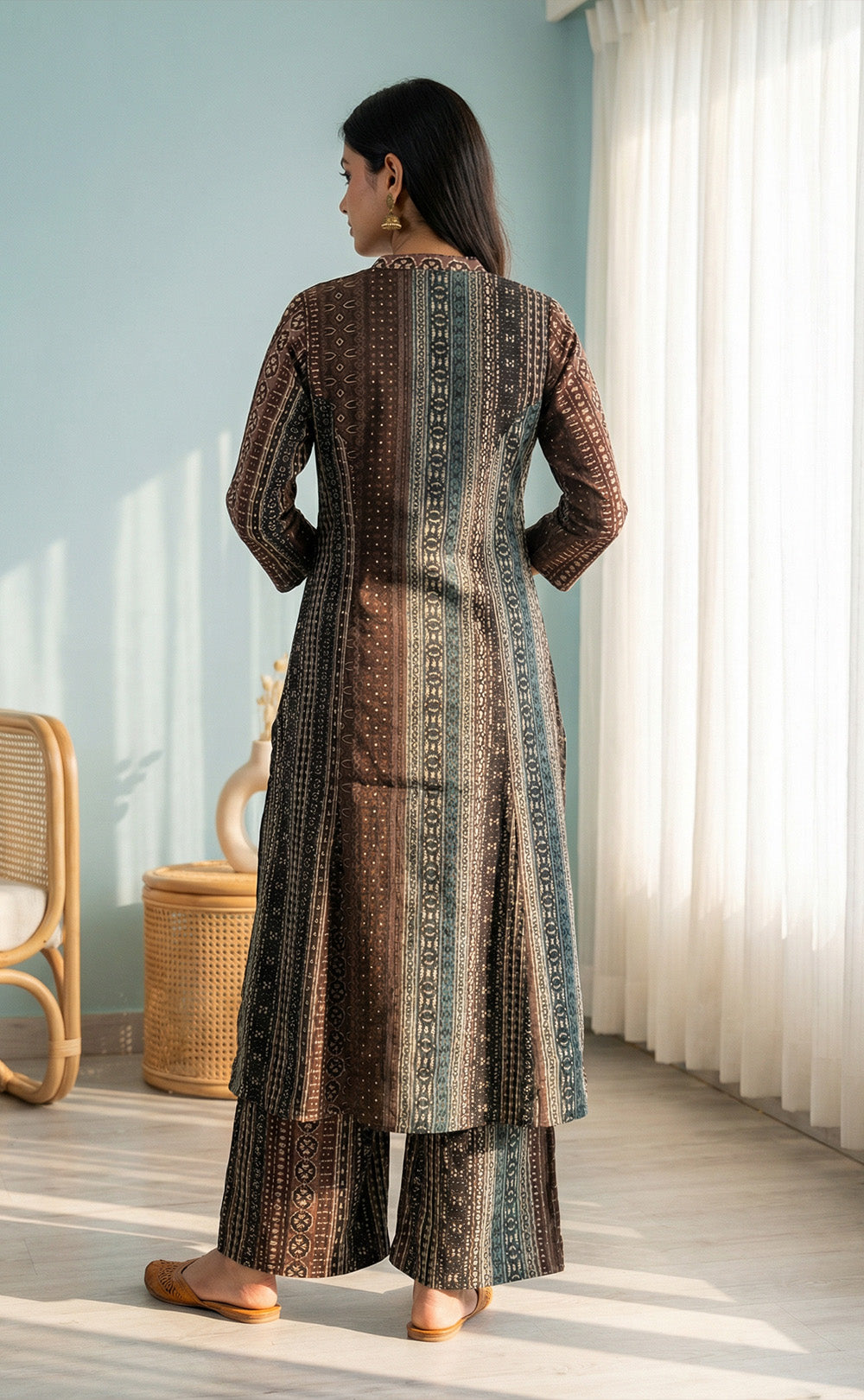 Black coffee  modal foil printed cord set set