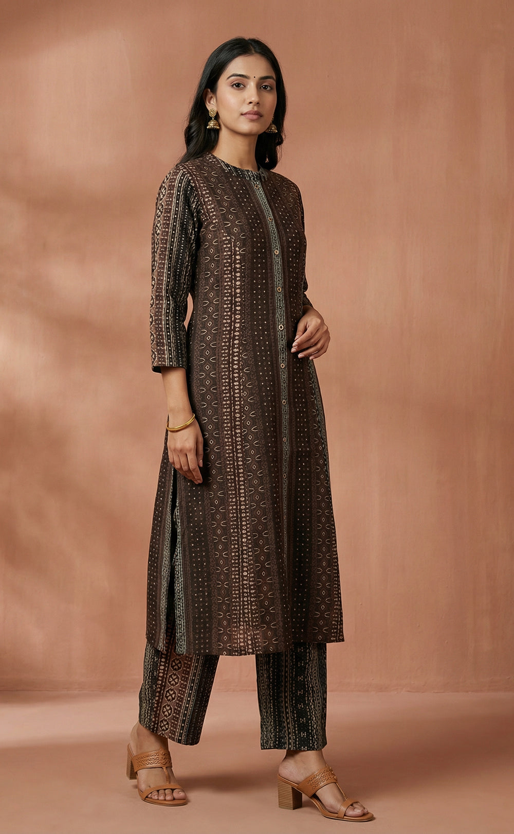 Black coffee  modal foil printed cord set set