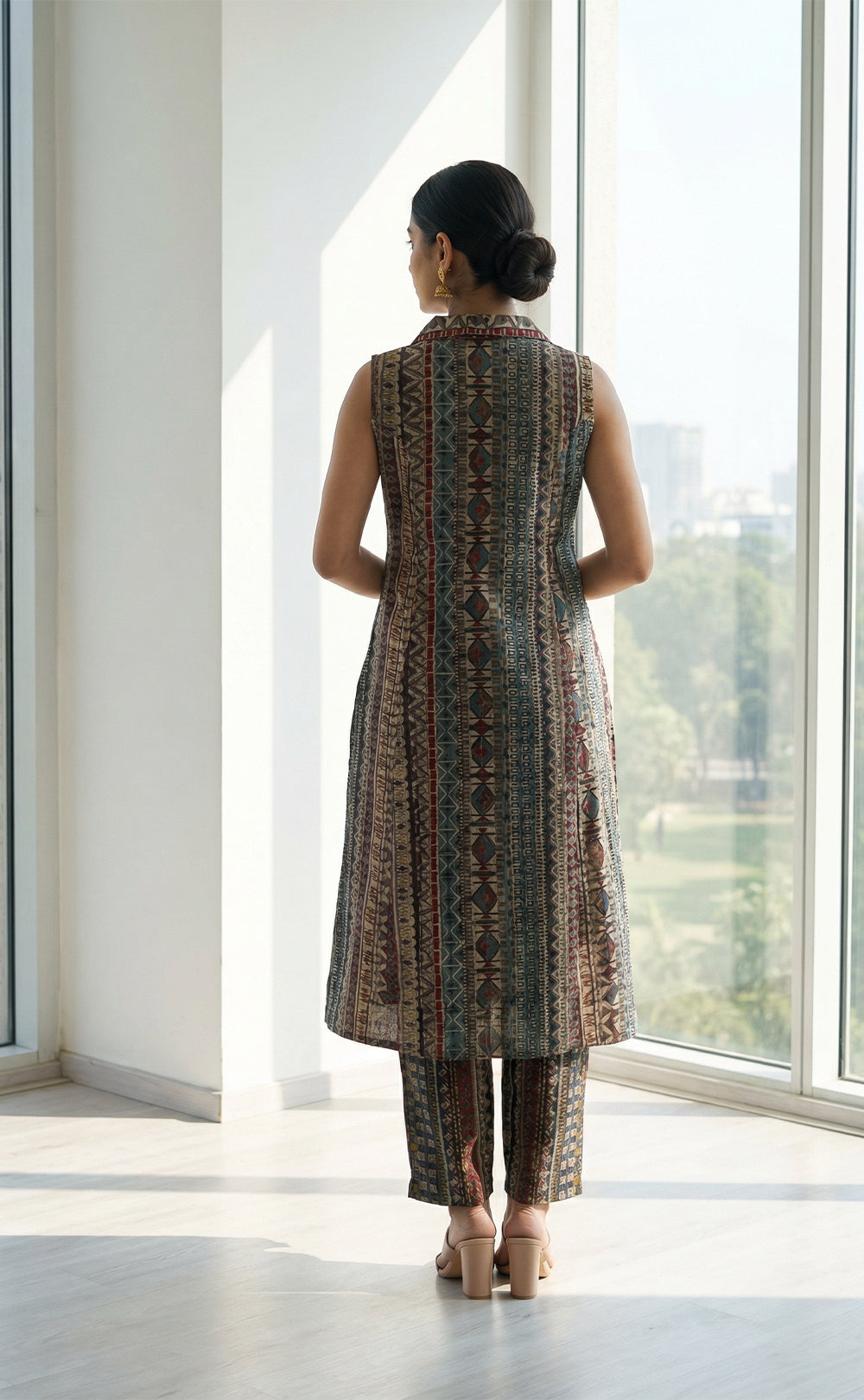 Grey Modal silk Brown Geometric print Co-ord set