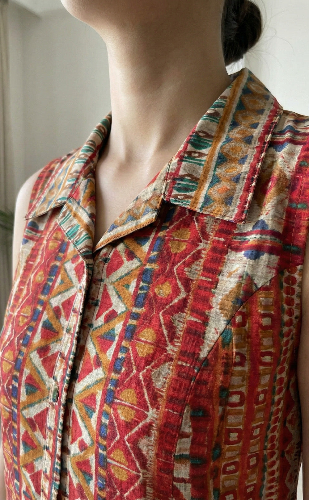 Marraon Modal Geometrical print  with  collar neck cord set