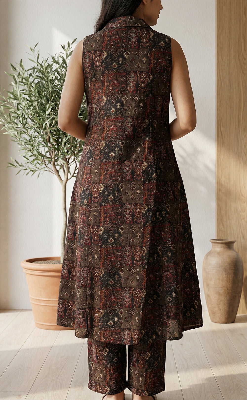 Charcoal Gray Mix Modal Silk printed co-ord set