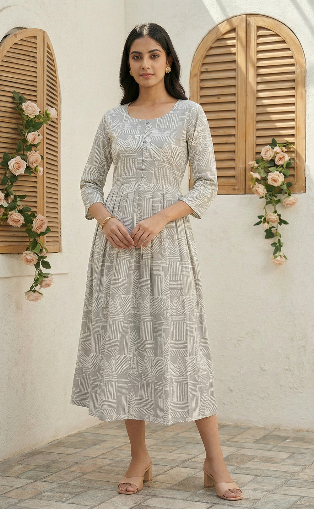 Grey rayon Geometric  print  Flair kurtie