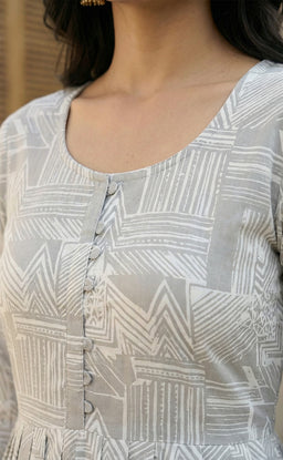 Grey rayon Geometric  print  Flair kurtie