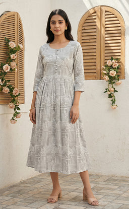 Grey rayon Geometric  print  Flair kurtie