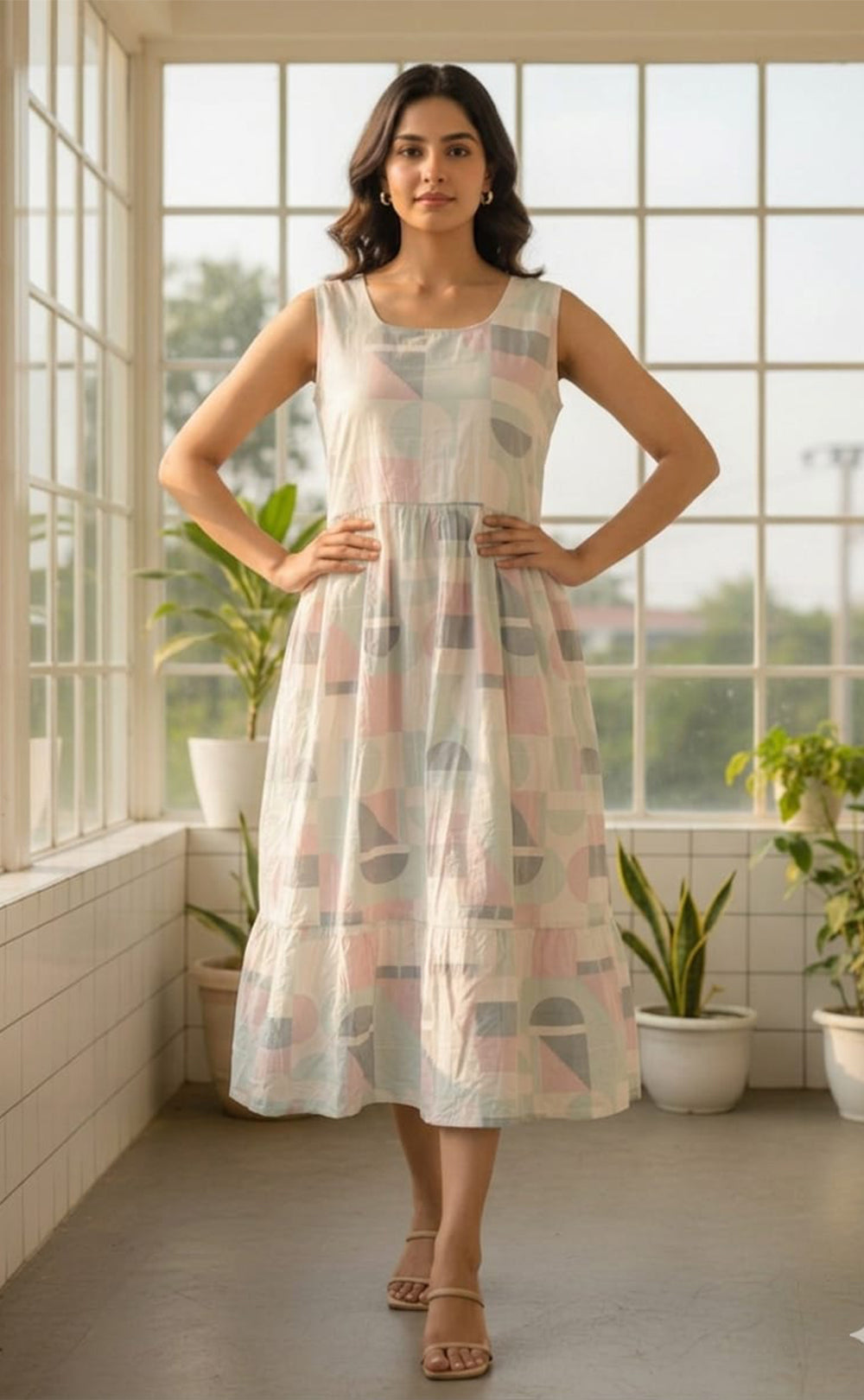 Rayon White Geometric print Flair Kurti