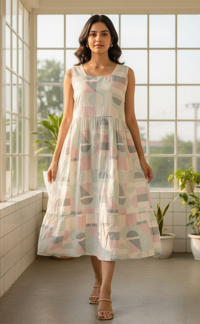 Rayon White Geometric print Flair Kurti