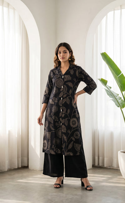 Black Cotton Dots Floral Printed Co-ord Set