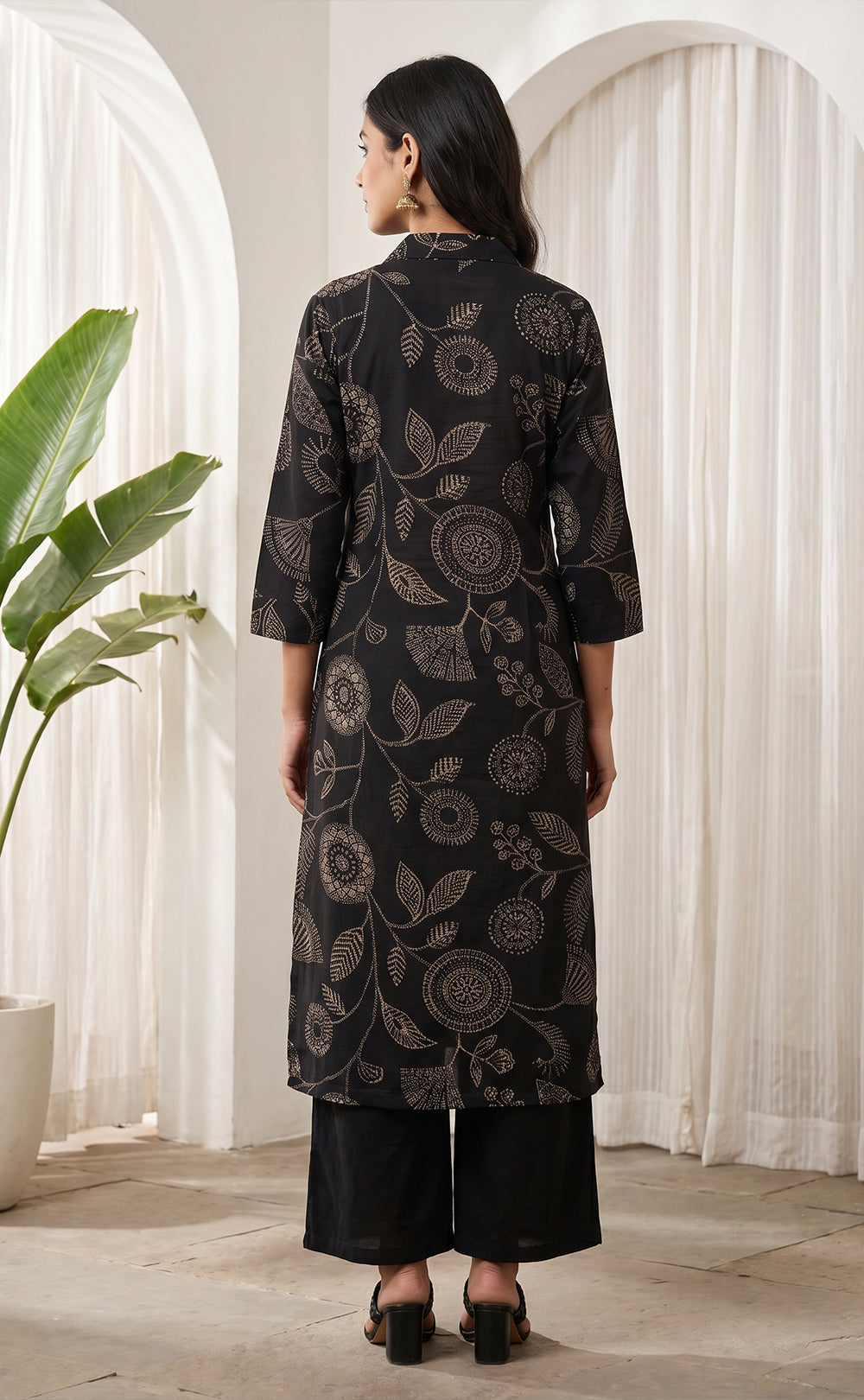 Black Cotton Dots Floral Printed Co-ord Set