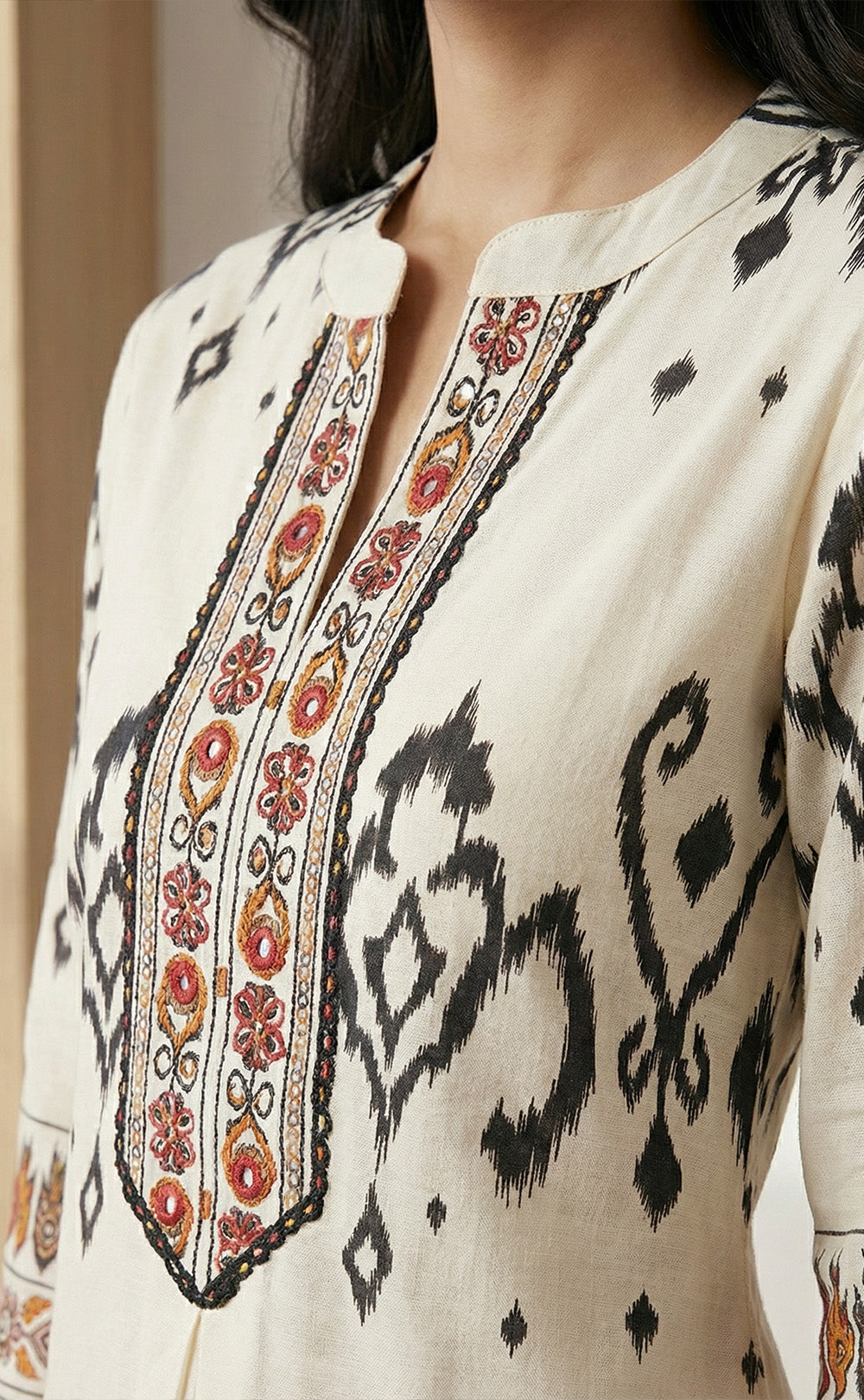 White Rayon Black printed Cord set