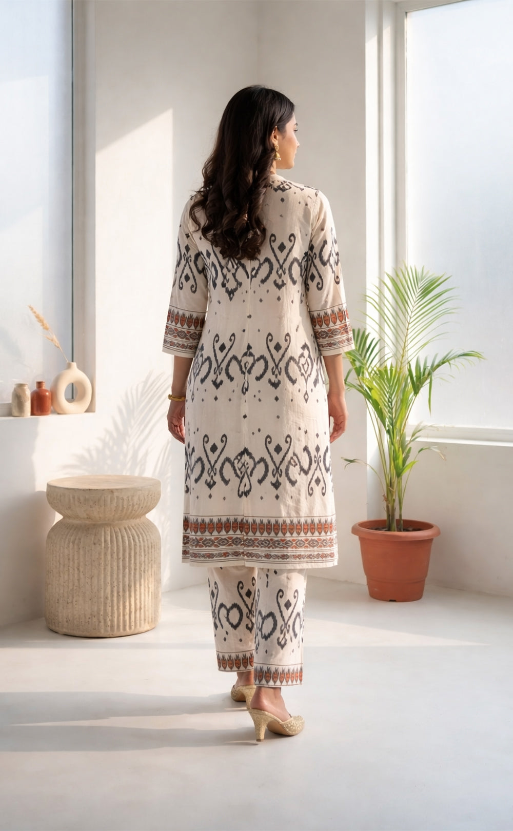 White Rayon Black printed Cord set