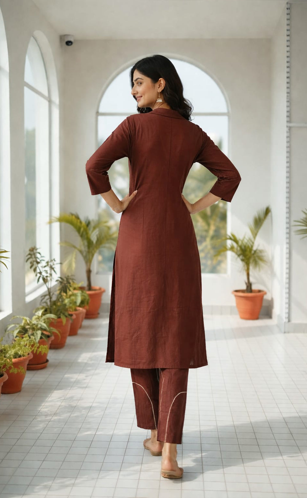 Maroon animal thread work cotton Cord -set with matching bottom