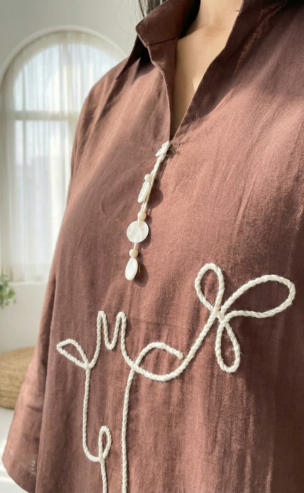 Maroon animal thread work cotton Cord -set with matching bottom