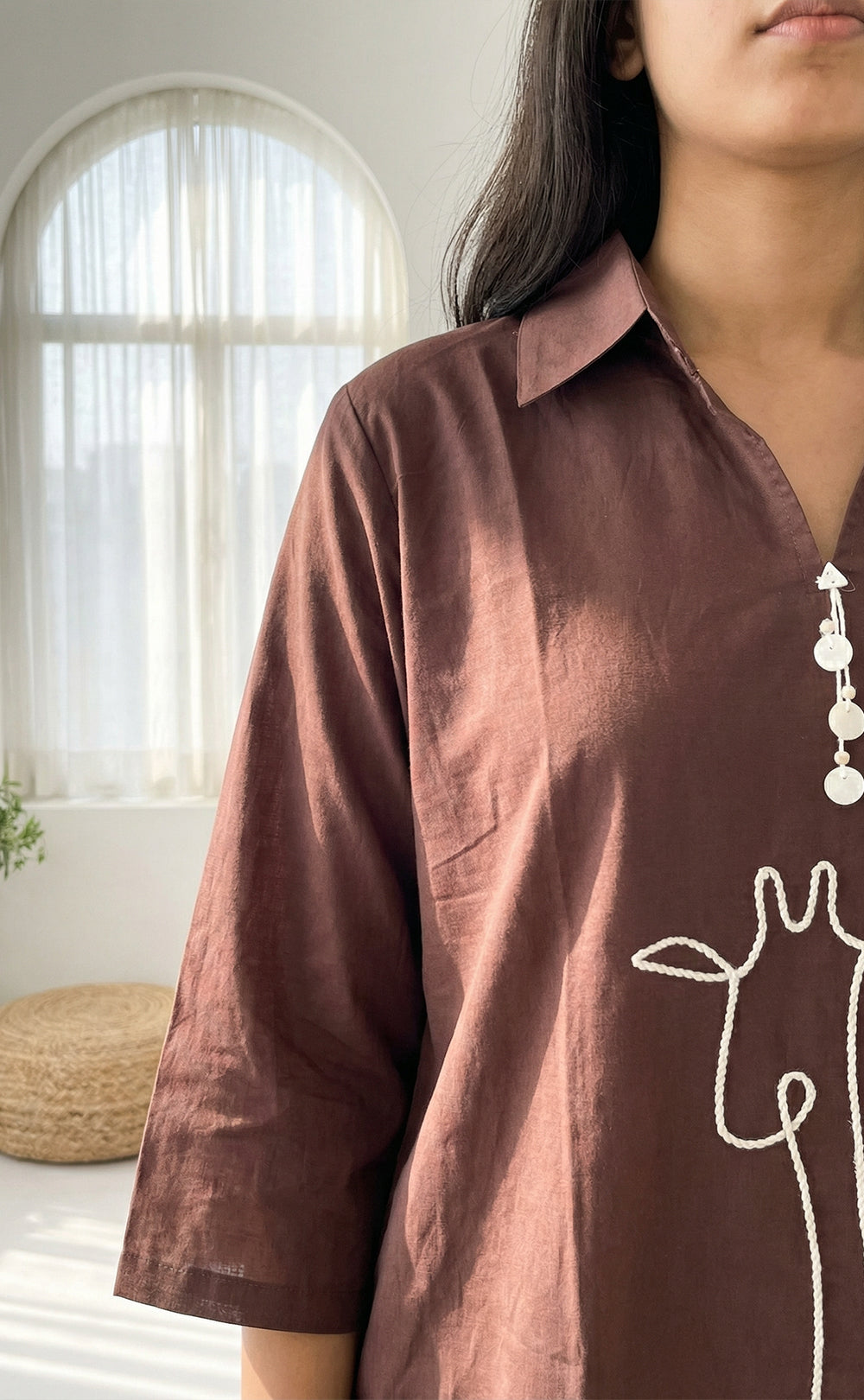 Maroon animal thread work cotton Cord -set with matching bottom