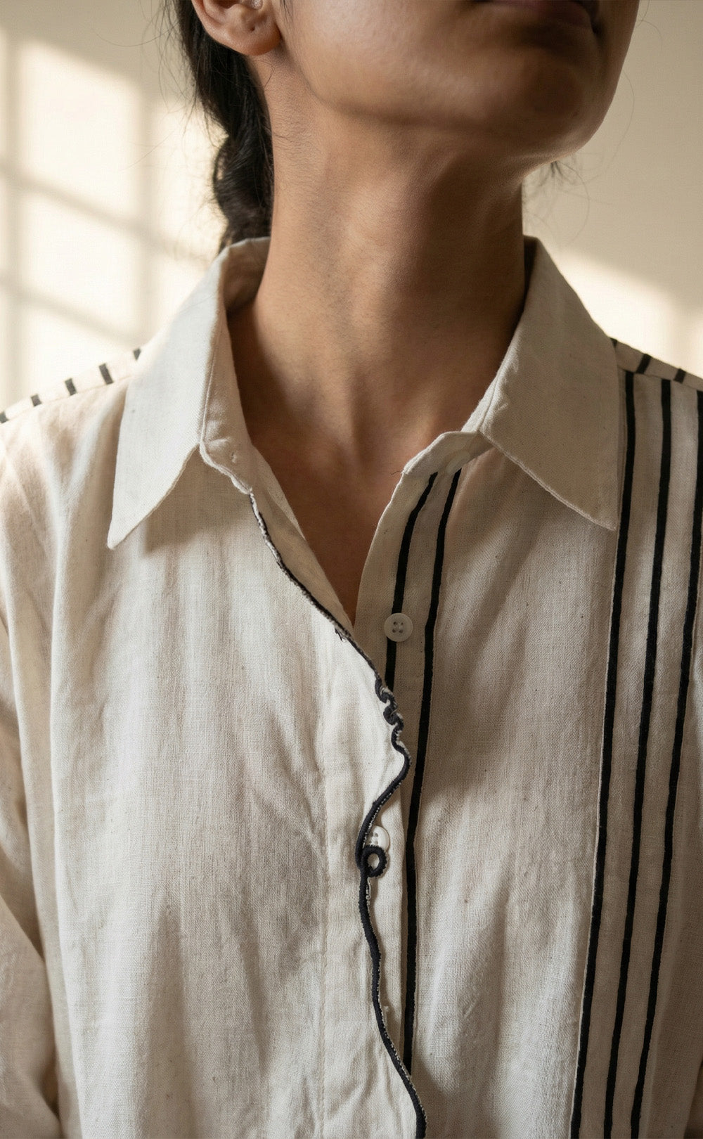 Half-White Cotton Face line work Co-ord Set