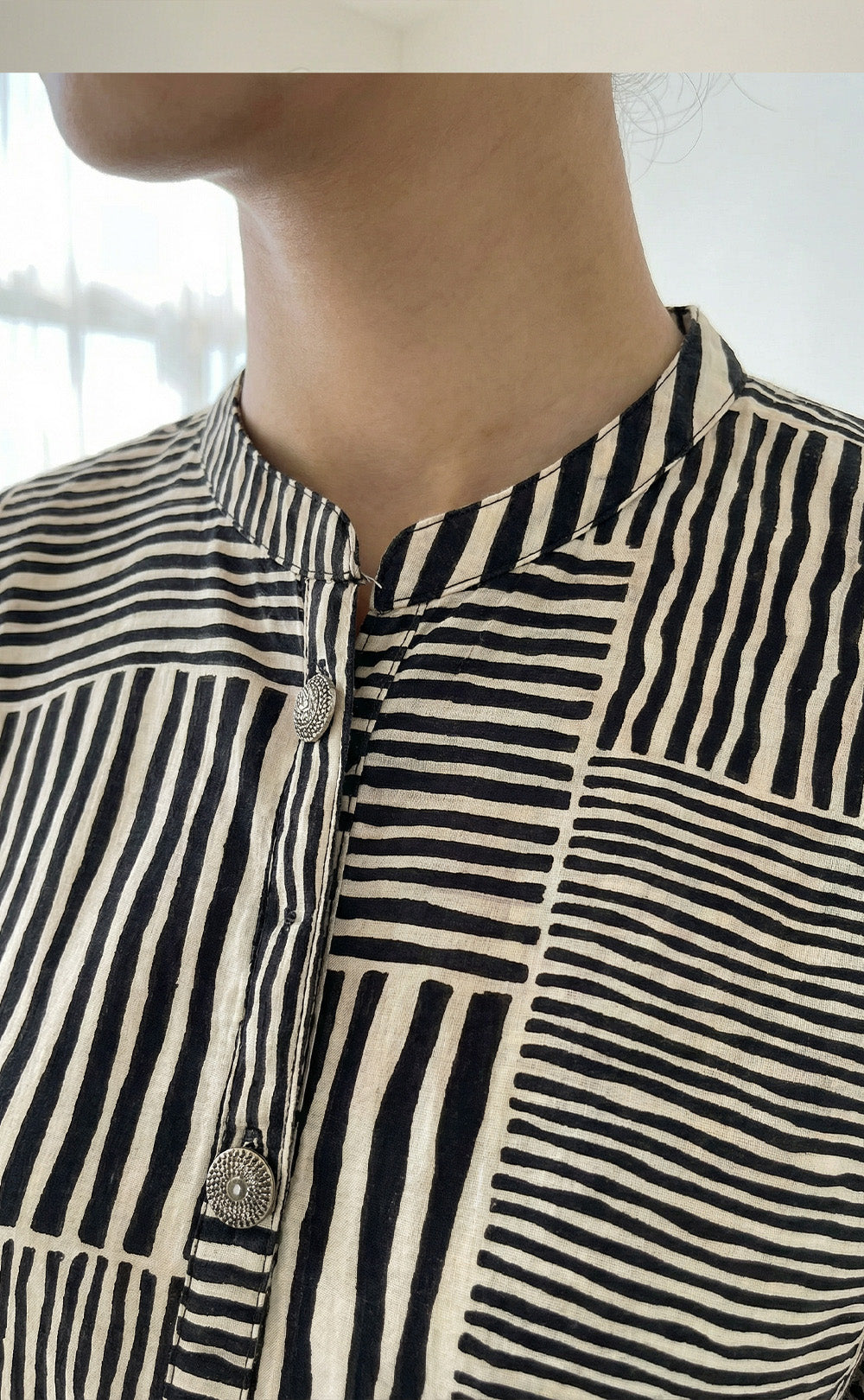 Base Cream Modal Zebra printed button work Flair kurti