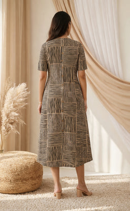 Base Cream Modal Zebra printed button work Flair kurti