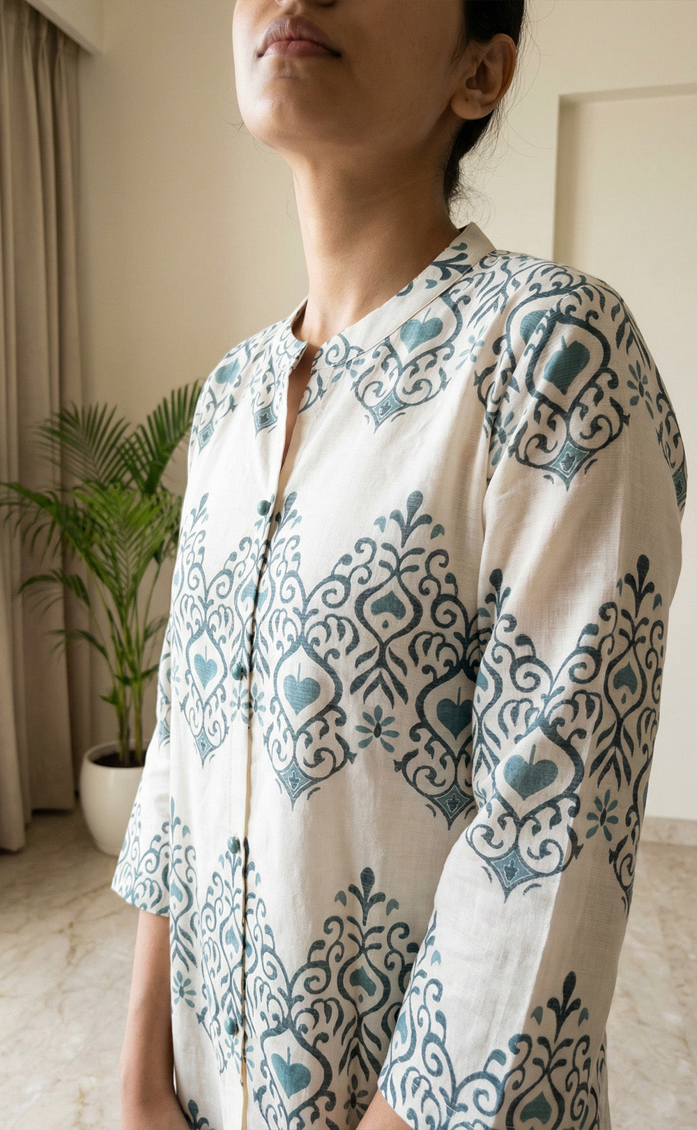 Half-White Vartican Teal Green printed Co-ord Set