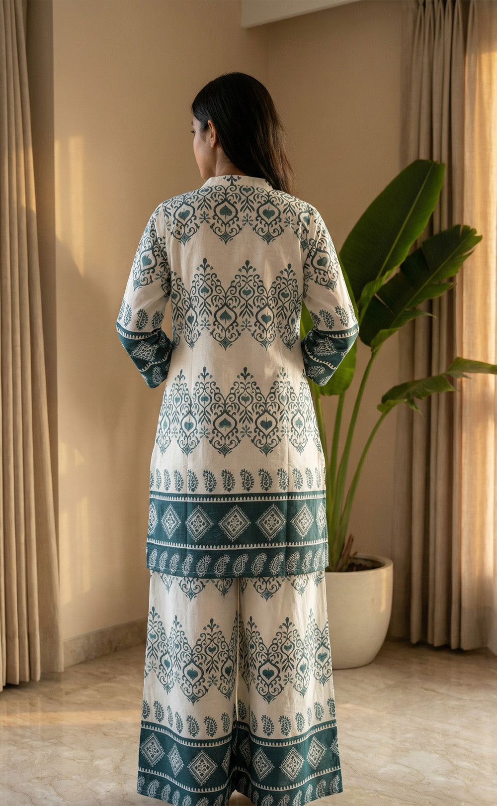 Half-White Vartican Teal Green printed Co-ord Set