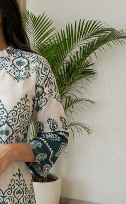 Half-White Vartican Teal Green printed Co-ord Set