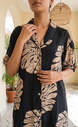 Indigo Blue Maslin Silk All-over Printed Flair Kurti