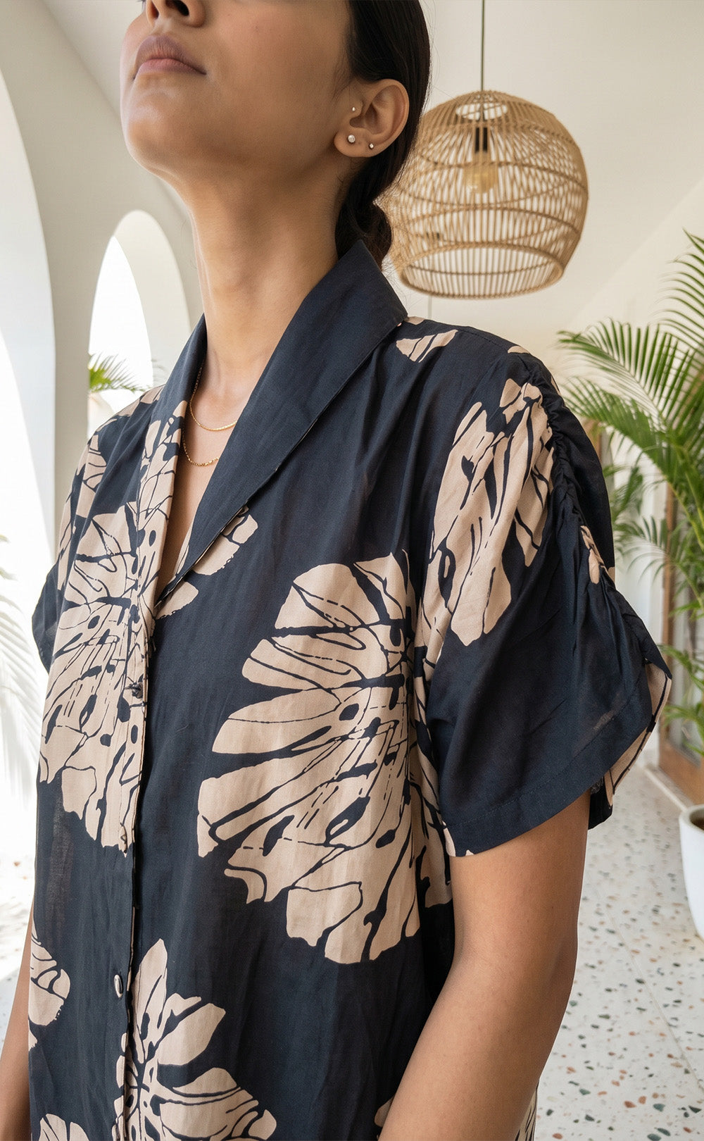 Indigo Blue Maslin Silk All-over Printed Flair Kurti