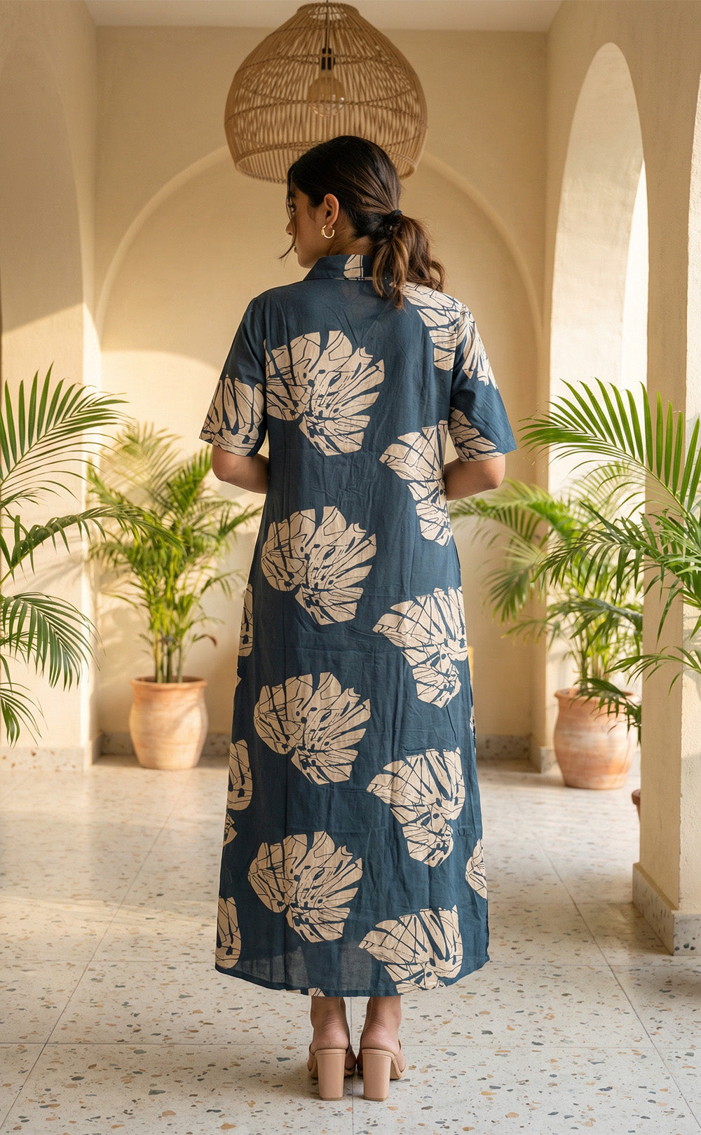Indigo Blue Maslin Silk All-over Printed Flair Kurti