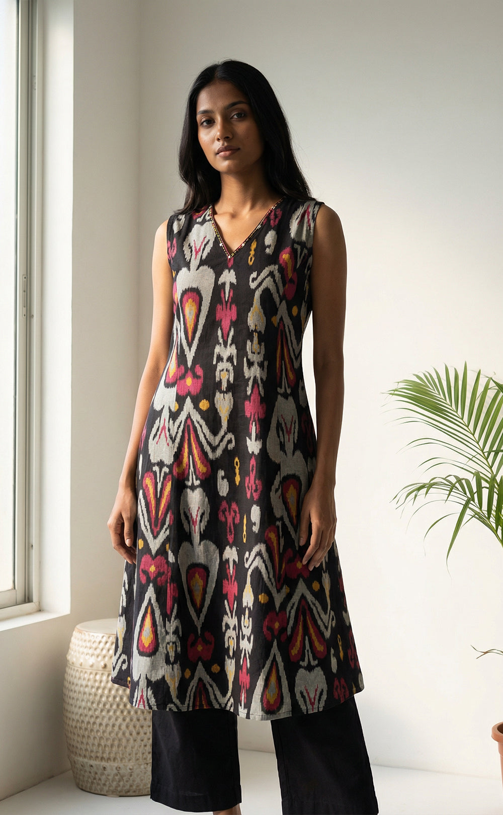 Black Cotton digital ikat print Cord set