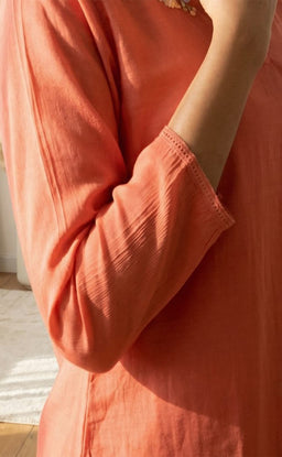 Peach Mal Chanderi thread work A-line Pleating work flair kurti