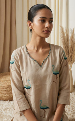 Base Cream Vartican All-Over Thread work Co-ord Set