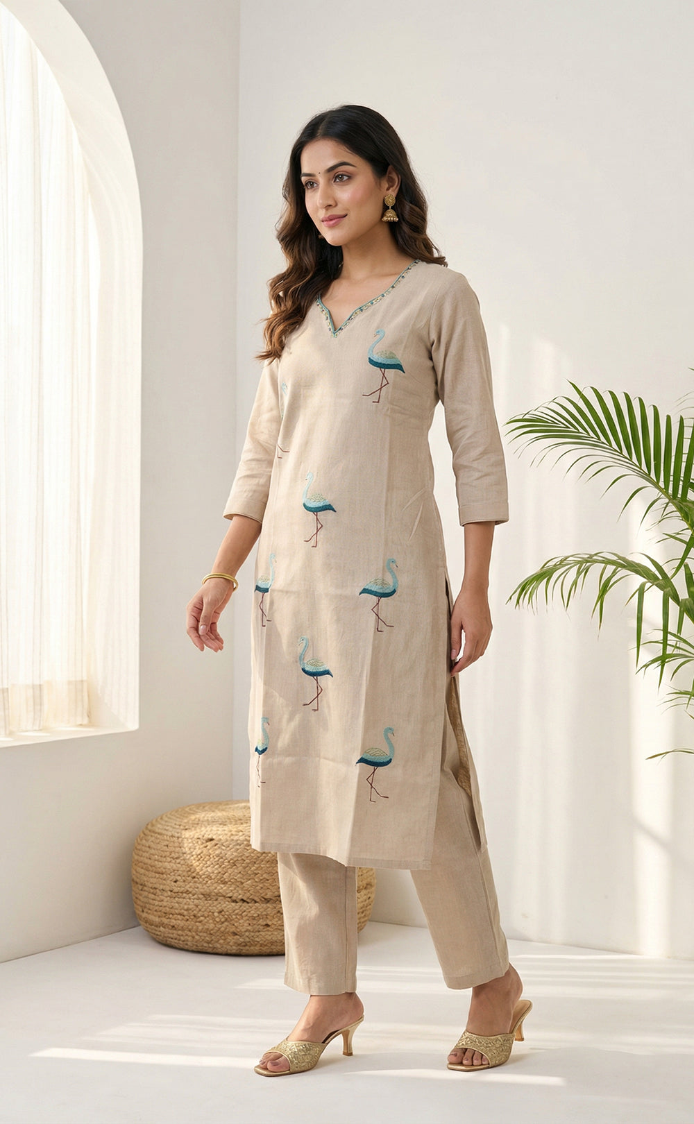 Base cream Vatican all over thread work Plazo set