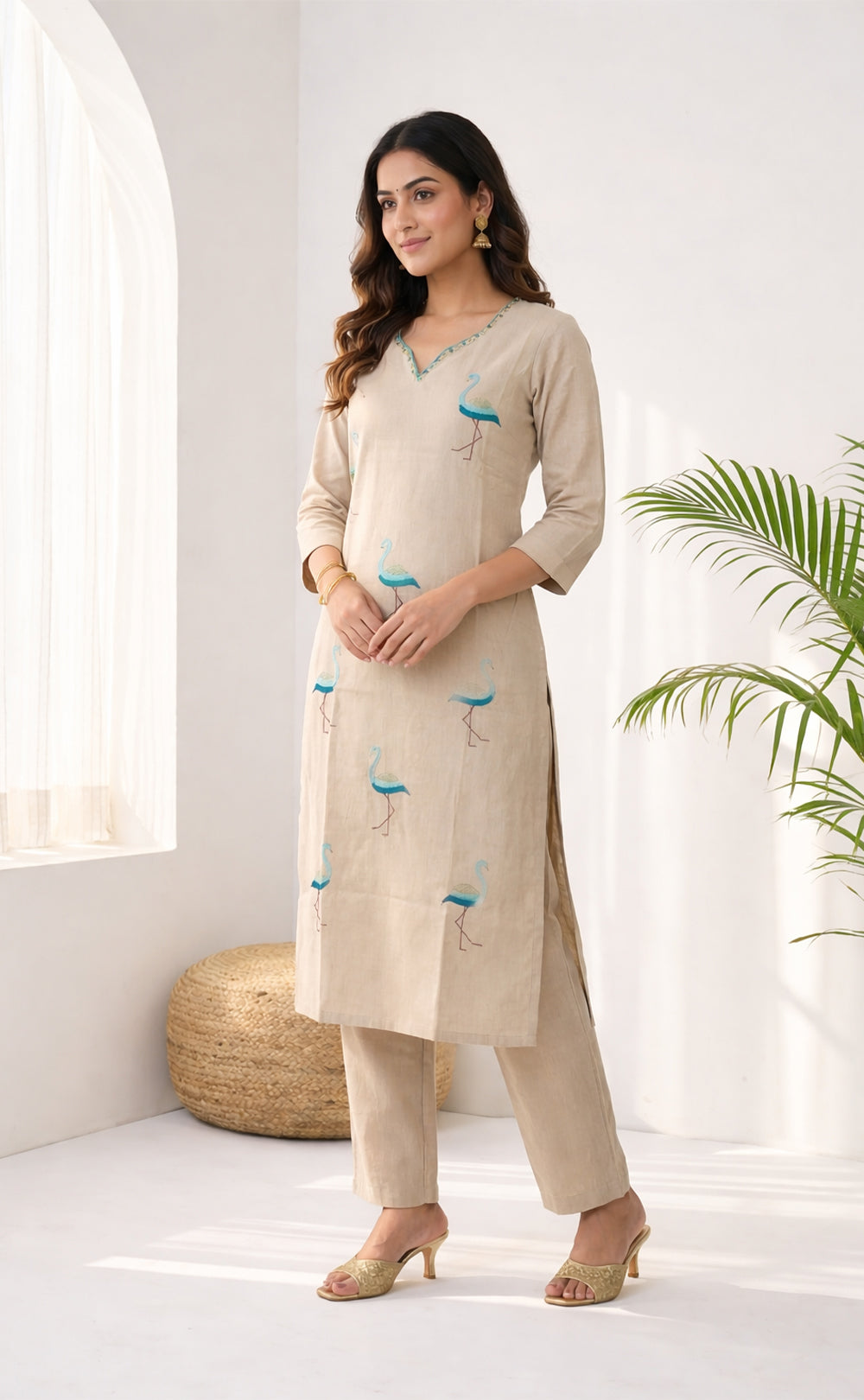 Base cream Vatican all over thread work Plazo set