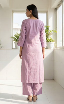 Lavender roman silk kundan work  kurti set with brush paint dupatta