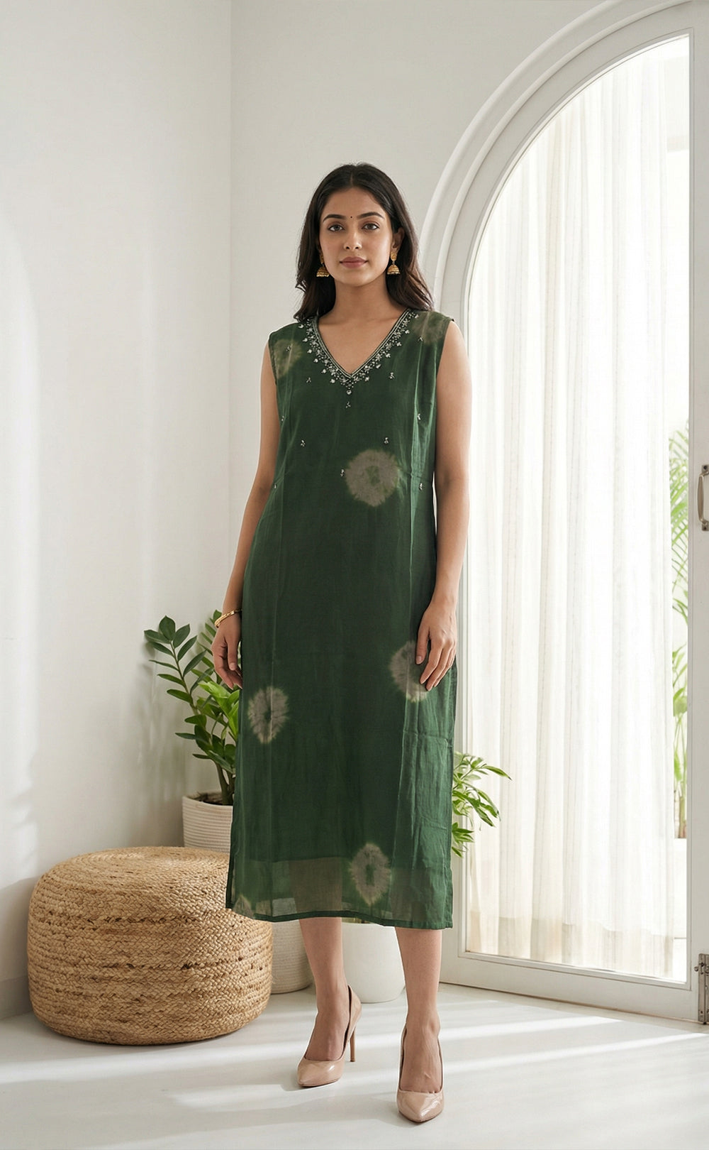 Green Georgette  Shibori  printed straight kurti