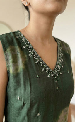 Green Georgette  Shibori  printed straight kurti