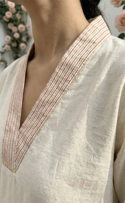 Half white cotton Cord set with floral thread work