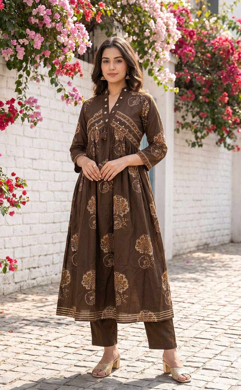 Mehndi Green Cotton All-Over Floral Print Kurti Set
