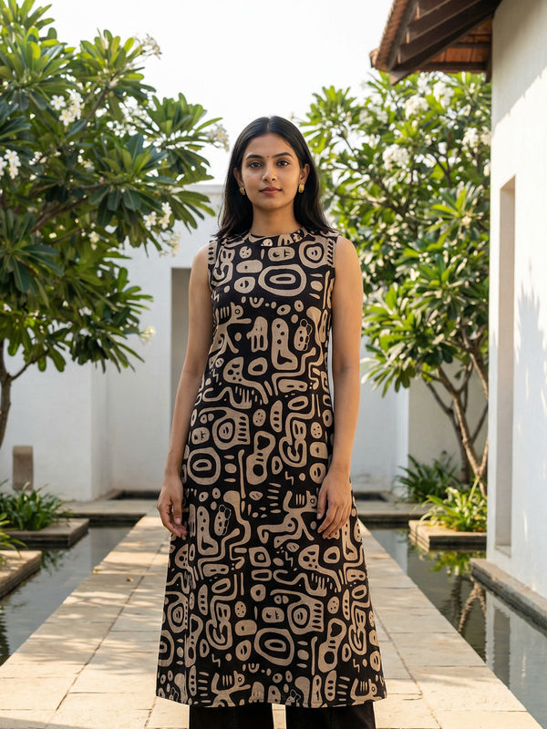 Black Cotton Abstract printed Co-ord Set