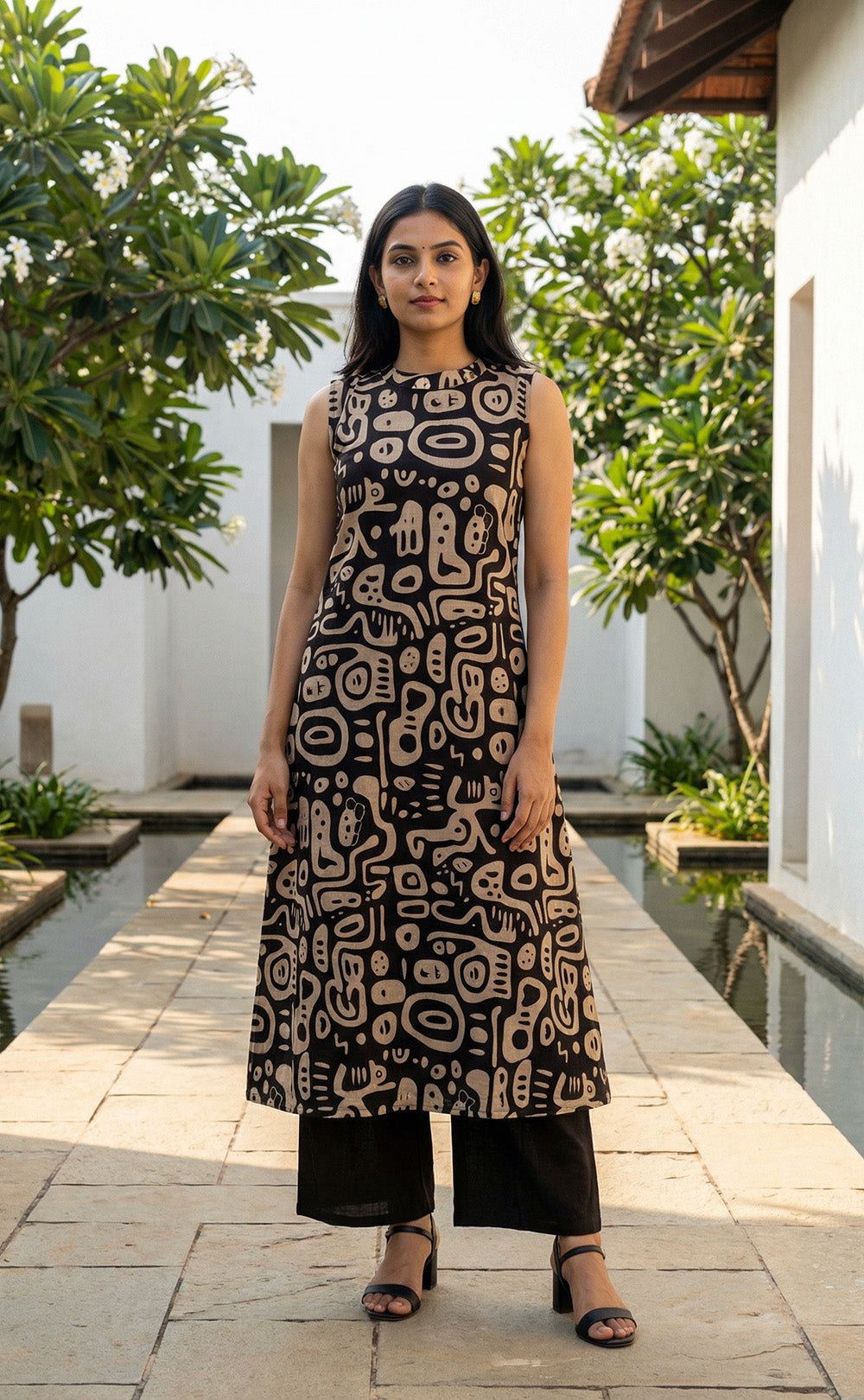 Black Cotton Abstract printed palazzo set